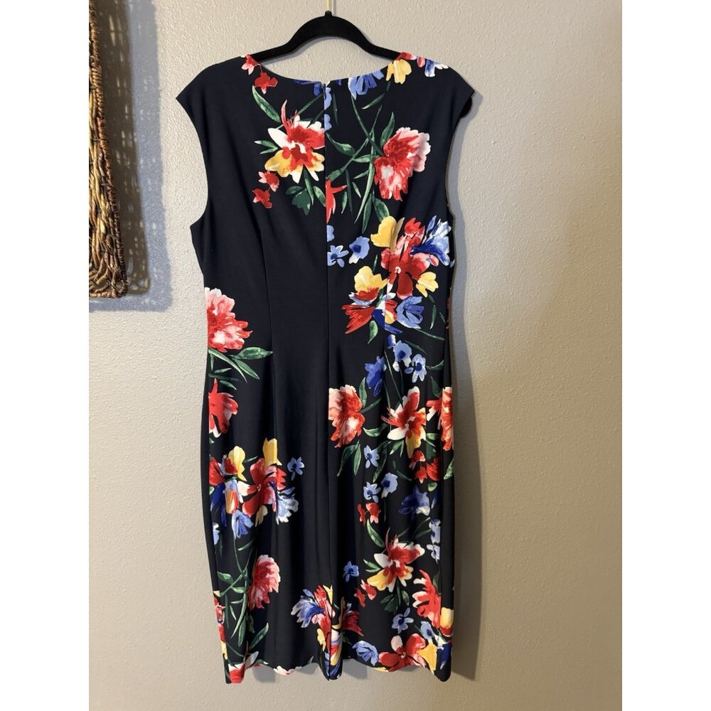 Vince Camuto Dress 14 Navy Blue Florals Stretch Sheath Washable NEW $148 - Picture 12 of 12